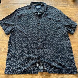 NAT NAST Midnight Blue Zigzag Short Sleeve Button Up Size XL 70% Silk 30% Cotton